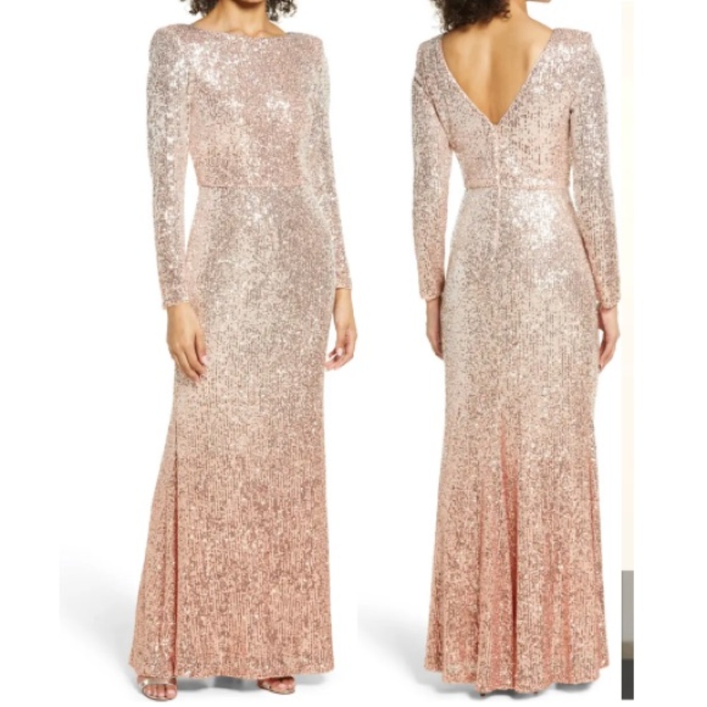 New! Sequin V-Back Long Sleeve GownELIZA J